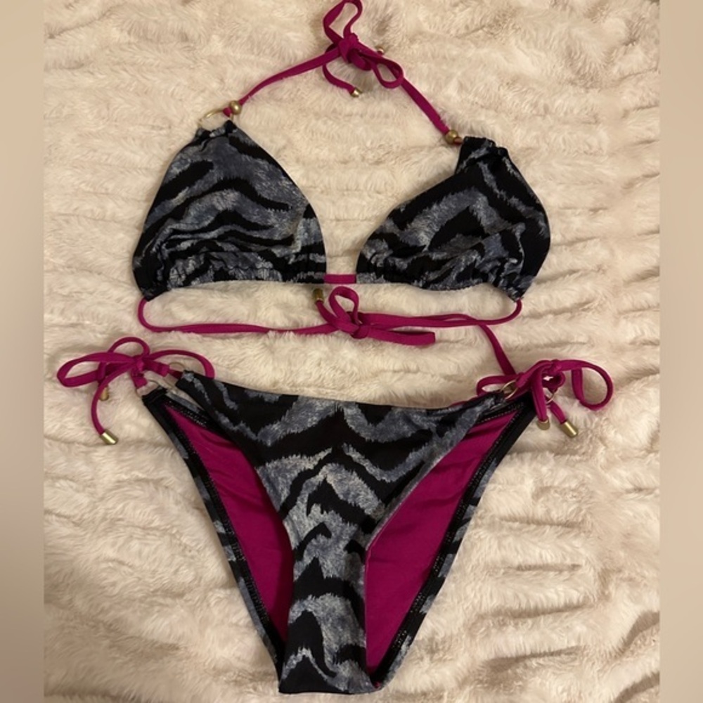Vitamin A Women’s Bikini Animal Print with Pink and Gold Details Size Small